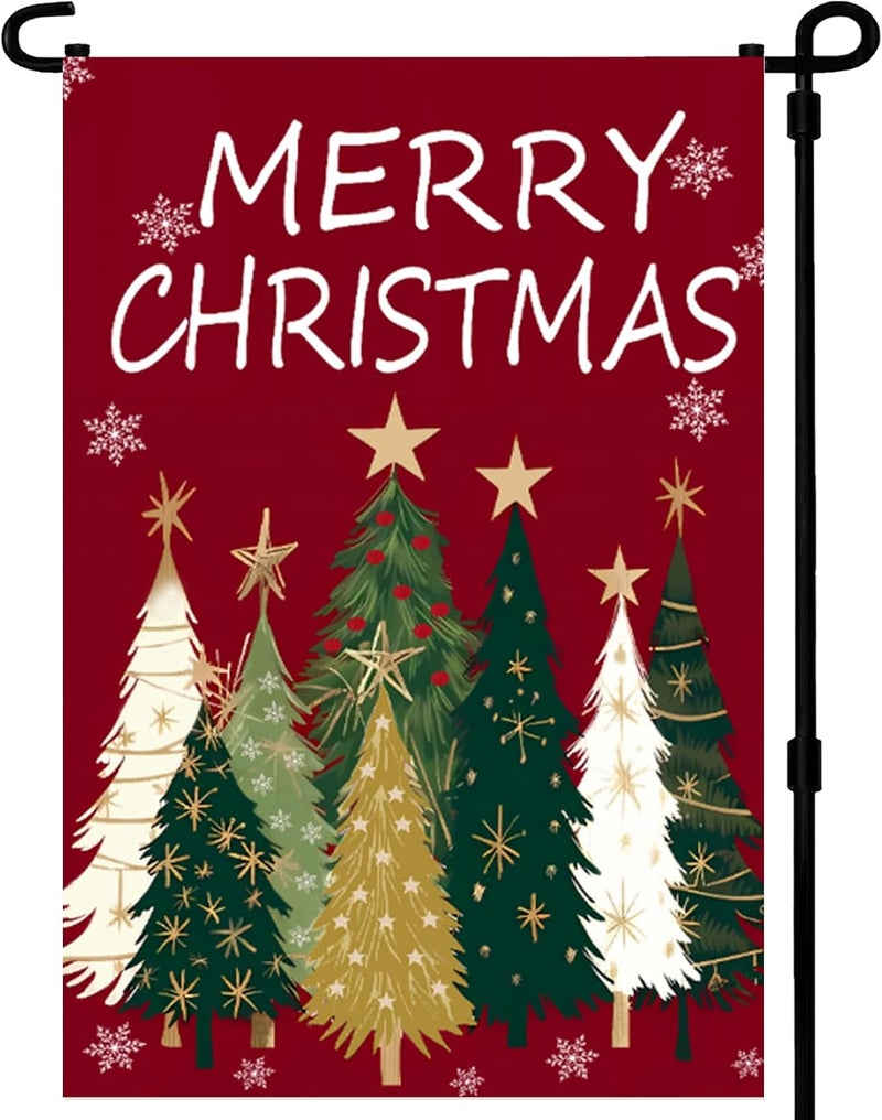 Bleshope Merry Christmas Trees Garden Flags 12x18 Inch -Double Sided Small Christmas Yard Flags UV protection Fade Resistant for Holiday Decoration Outdoor - Image 1